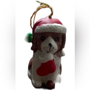Holly Bells Figurine Puppy Dog Bell Christmas Ornament porcelain Giftco Vintage